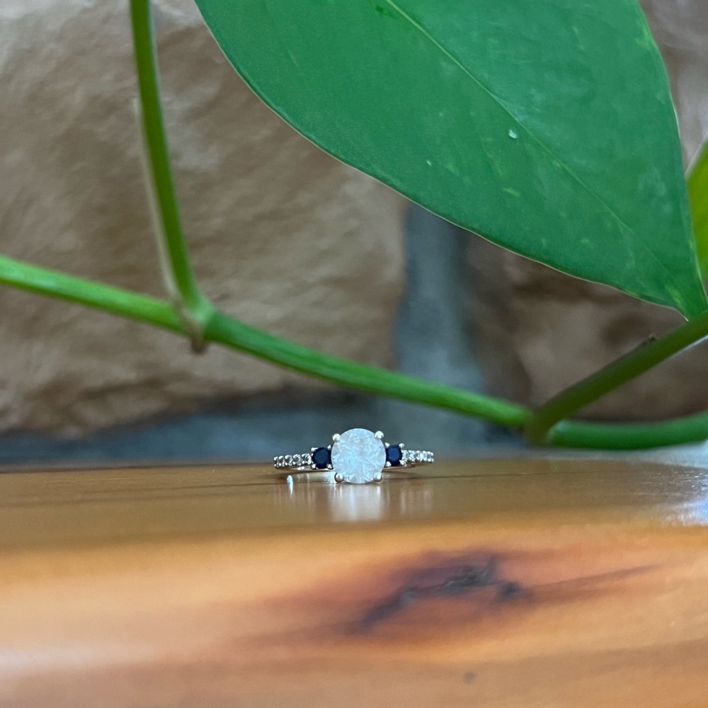 Tangelo 1.60ct Created White/Blue Sapphire + Diamond Accent 10kt White Gold Ring